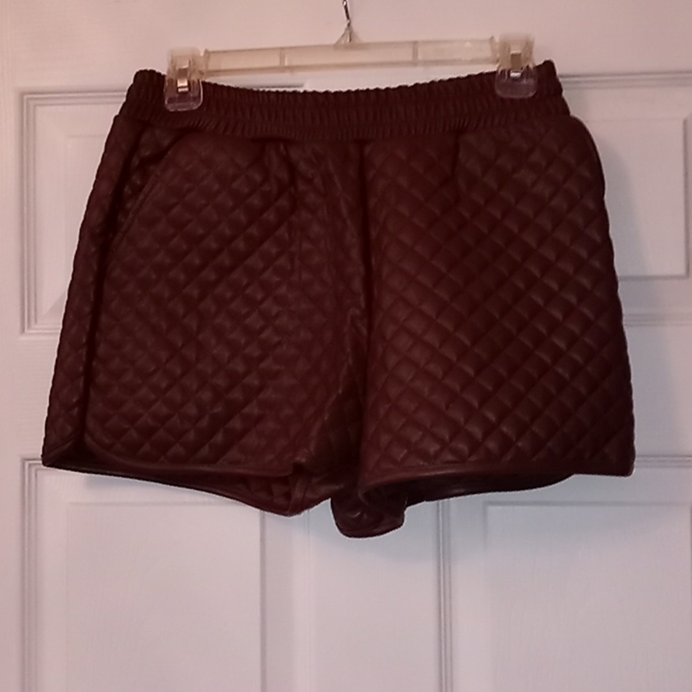 Brown quilted leather like shorts